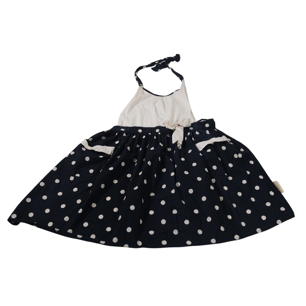 Sur La Table Apron Womens OS Black White Polka Dot Cotton Halter Bib Pockets